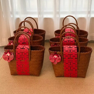 結(jié)婚伴手禮籃手提編織籃子伴娘禮品收納籃生日回禮滿月雞蛋收納籃