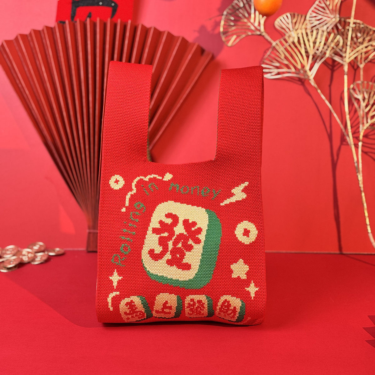 马年主题红色吉祥如意喜庆手腕包百搭伴手礼手提包喜糖乔迁针织包