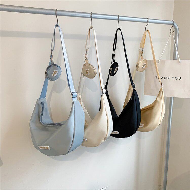 帆布包女大容量休闲百搭新款时尚斜挎包学生上课包韩国通勤饺子包