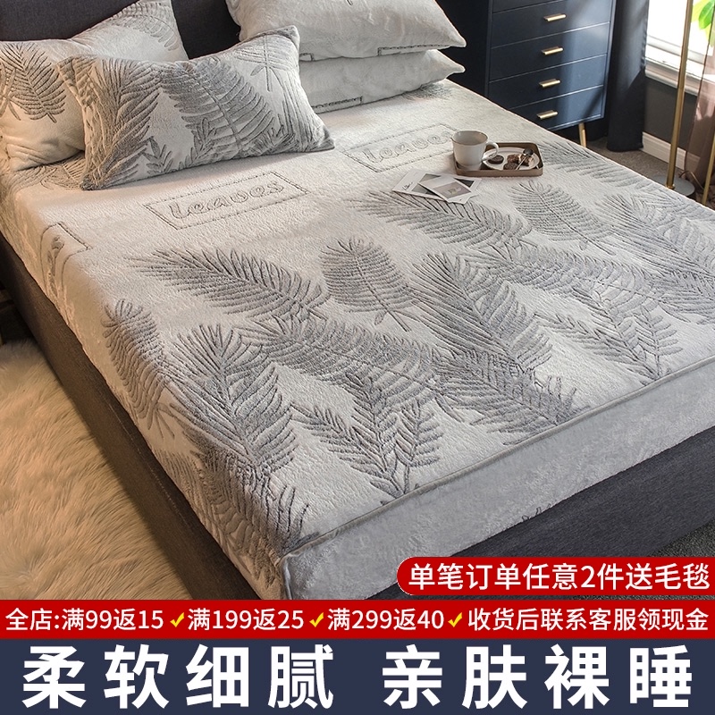 速发冬季珊瑚牛奶床床绒法罩兰笠加绒新款保暖加厚单件2021年