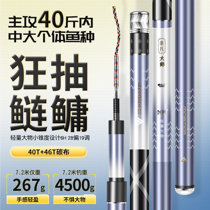 现货速发剑冈非凡大师轻量大物竿鲢鳙竿超轻超硬6H钓手竿台钓竿巨