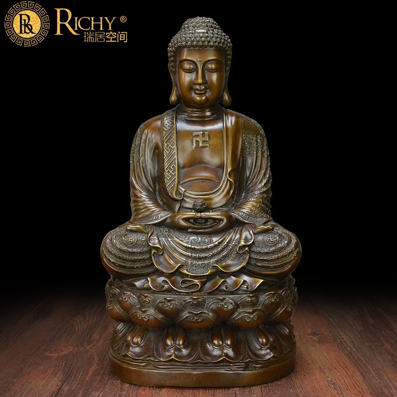 速发铜释迦牟尼佛像摆件佛居供奉紫铜大日如释家祖来迦摩尼