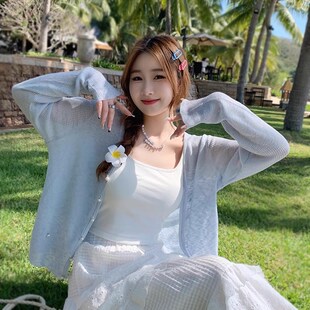 速发夏天配吊带裙的小外披开衫薄款针织小搭外薄纱防晒肩套上衣
