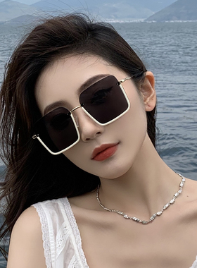 速发百款太搭高级感白色抗框防晒方形圆脸半UV个性太