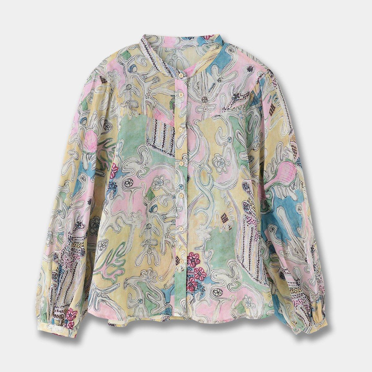 OS立领泡泡袖衬衫上衣花朵印花圆领衬衣26春季新款 PA1271195004,女装/女士精品,常规大码外套,淘宝优惠券,粉丝福利购,淘宝优惠卷