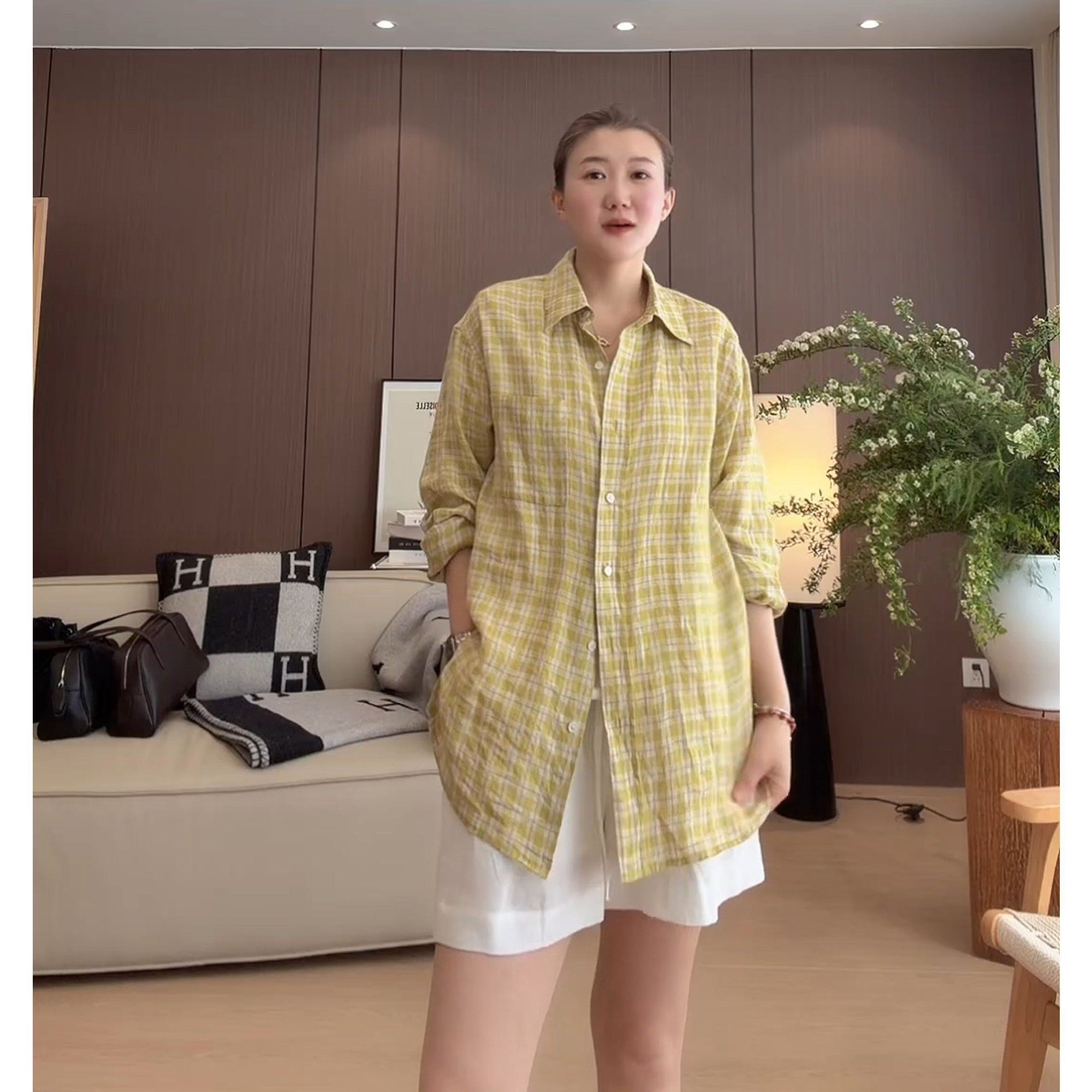 AJDE|色织100亚麻格衬衫春夏松弛调性格纹长袖09