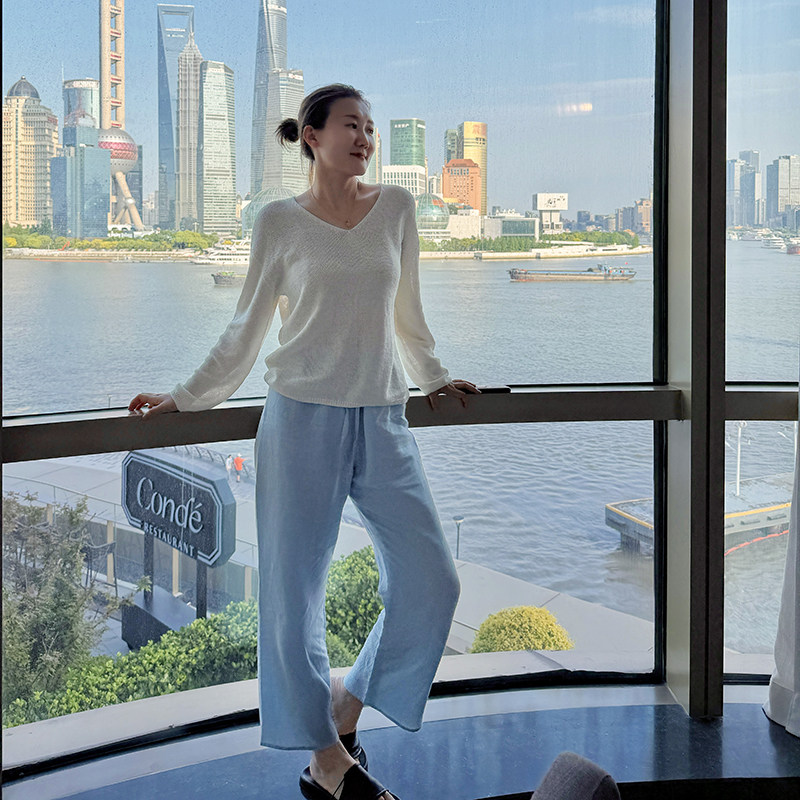 爱自然AJDE 多巴胺天丝亚麻轻盈透气溜达裤女夏薄款高弹力休闲裤