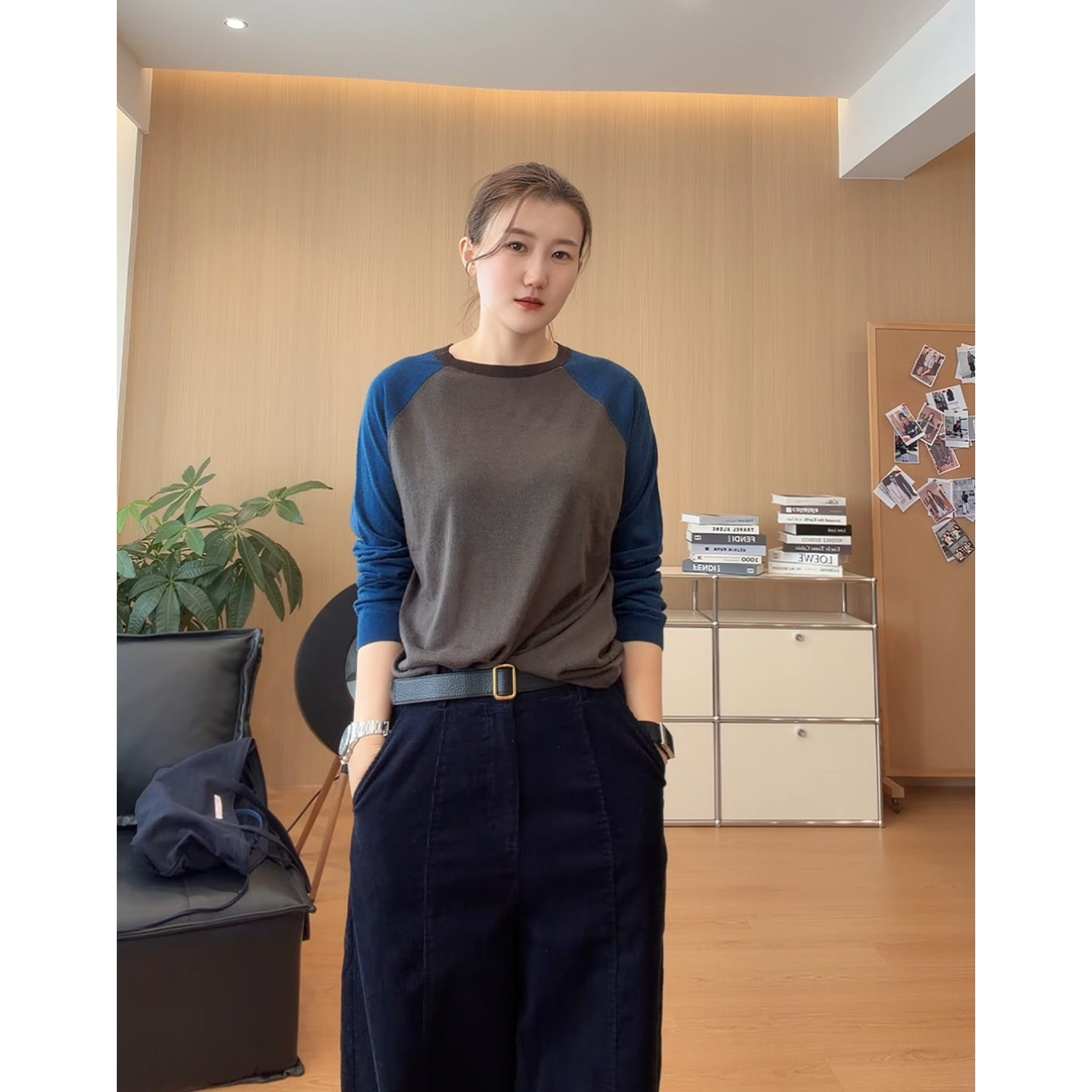 AJDE｜复古圆领撞色羊毛显瘦上衣图片