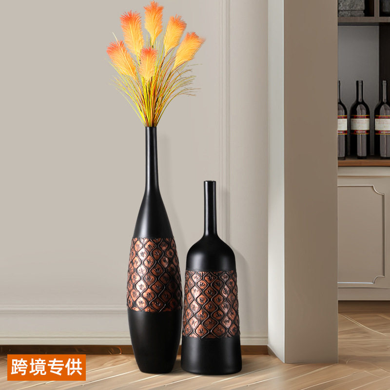 轻奢黑金浮雕树脂花瓶摆件客厅花瓶插花书房玻璃瓶办公室加仑花瓶,家居饰品,落地摆件,淘宝优惠券,粉丝福利购,淘宝优惠卷