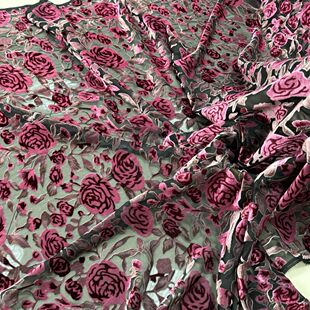 工厂 梭织丝绒锦粘绒印花烂花烧花丝绒面料睡裙连衣裙旗袍