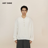 毛织中性风亨利领T恤职场轻休闲针织衫 JUSTSHINE 简约基础款 上衣
