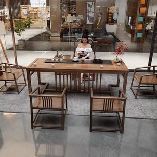 茶桌椅组合简约公室茶桌一体一整套家用实木小户型茶台 厂促新中式