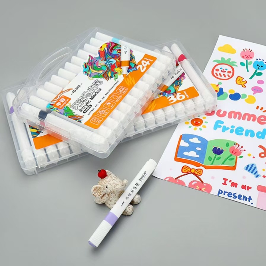 中彩602丙烯马克笔小学生12/24/36/48色涂鸦彩色笔美术手绘水彩笔