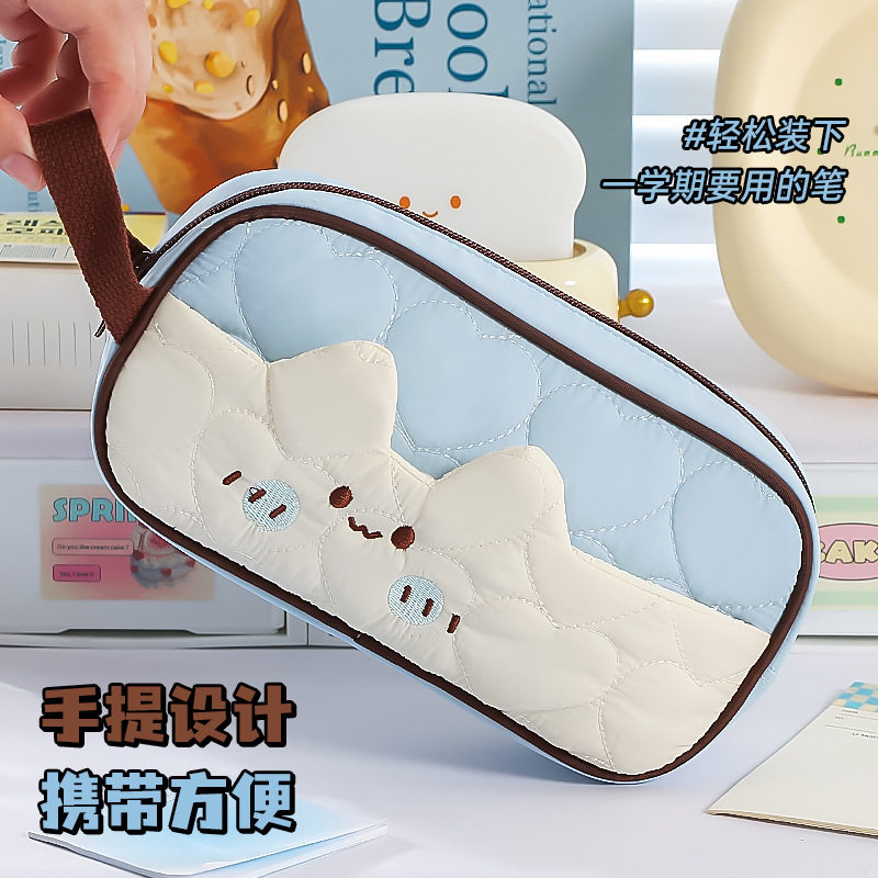 笔袋新款ins可爱泡芙喵星人学生大容量撞色小众简约文具收纳袋