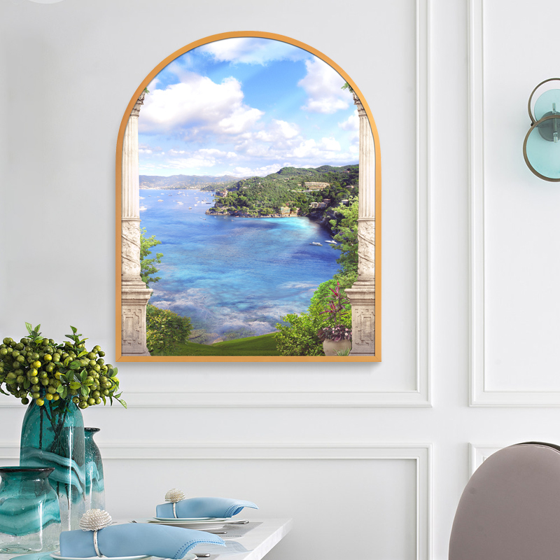 地中海风景拱门形装饰画法式轻奢A客厅卧室电表箱遮挡挂画拱形挂