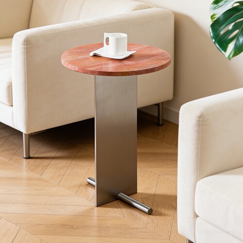 侘寂风设计师不锈钢洞石茶几