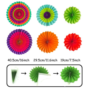七彩派对装 饰品 饰21件多色纸扇纸花球花环弦圆点和三角彩旗生日装