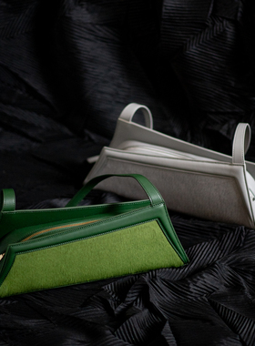 与吉YUJI新中式腋下包灰色设计感国风真皮马毛上班高级感通勤包