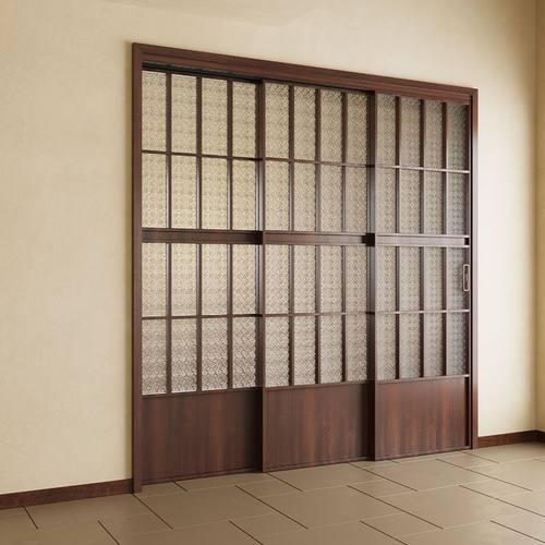 新中式复古推拉门中古风厨房阳台客厅茶室书房三联动移门玻璃隔断