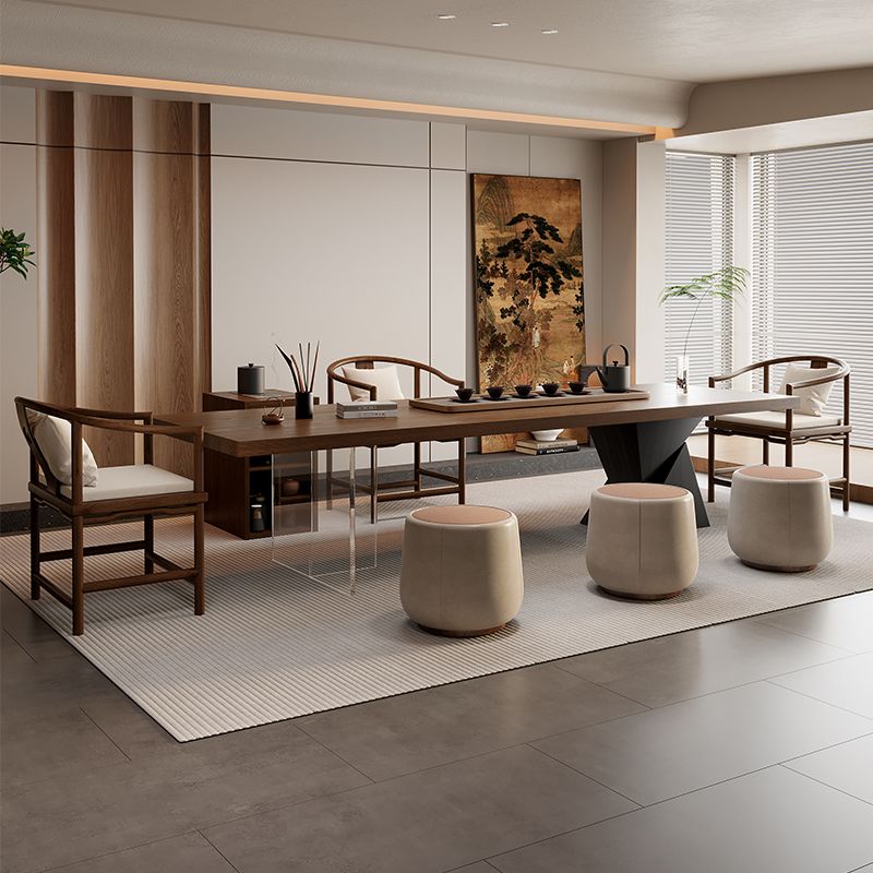 现代简约实木大板茶桌椅组合一桌五椅客厅办公室茶台2025新款高端