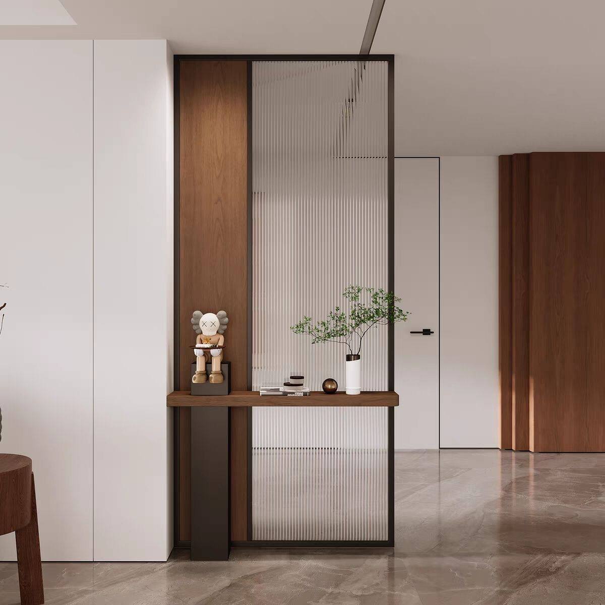 长虹玻璃实木新中式屏风隔断客厅入户门简约玄关茶室格栅卧室遮挡