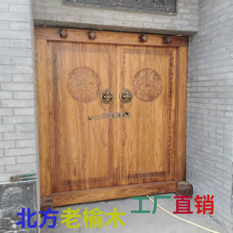 老榆木菠萝格大门祠堂住宅民宿中式仿古大门实木门双开单开门定做