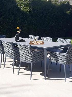 户外SY13桌椅北欧花藤编园藤庭院休闲岩板台面餐椅组合桌室外露台