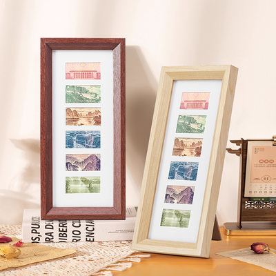 人民币六行钞票相框大好河山祖国纸币diy金钱装饰实木画框摆台