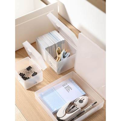 日式收纳盒透明桌面上小物件杂物带盖储物盒子塑料卡片抽屉整理盒