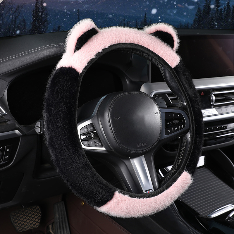 毛绒耳朵方向盘套冬季保暖防寒网红女神防滑把套不掉毛通用把套