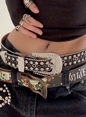 BadGirlsClub经济上行期的美y2k水钻腰带铆钉辣妹皮带朋克牛仔