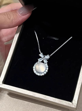 s925纯银天然冰透白玉髓项链女 在逃公主ins轻奢高级感闪钻锁骨链