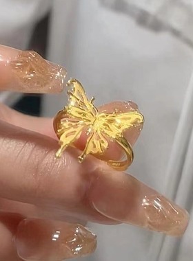 新中式古法金色蝴蝶戒指女小众气质轻奢时尚精致百搭指环2024新款