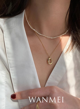 s925纯银冷淡风不规则圆圈项链女简约小众设计感几何㮋圆形锁骨链