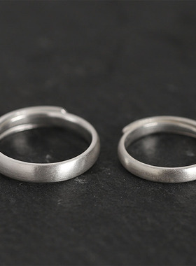 s925纯银情侣对戒ins磨砂拉丝素圈冷淡风小众极简设计戒指 送女友
