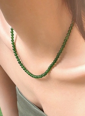 夏季新款显白翡翠玉髓串珠项链碧玉色新中式项链轻奢高级感锁骨链