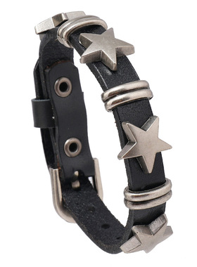 欧美跨境热销男士饰品个性街头朋克风五角星复古牛皮手链创意手环