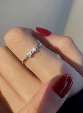 s925纯银蝴蝶结戒指女ins计轻奢小众设高级感简约百搭闪钻食指环