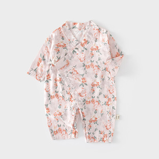 純棉哈衣兒童夏季 空調(diào)服新生爬服 超薄長袖 嬰兒紗布連體衣寶寶夏款