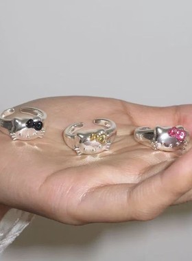 甜美卡通可爱kt猫蝴蝶结戒指少女心设计感个性时尚百搭指环饰品潮