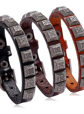 厂家直供欧美朋克饰品复古牛皮手链跨境电商货源个性创意皮质手环