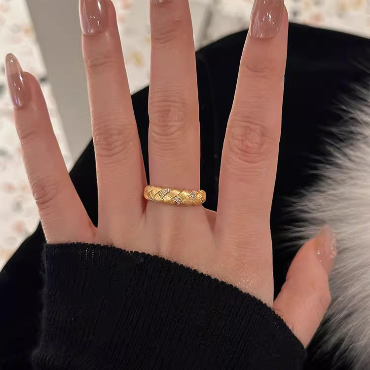 s925纯银拉丝编织麦穗戒指女 轻奢vintage中古风重工质感麻花指环