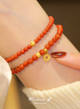 枫叶流丹川料南红手串女手工手链制作礼物小众设计送闺蜜