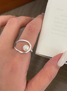 s925纯银不规则线条淡水珍珠戒指女ins简约通勤小众轻奢设计指环