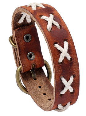 欧美复古朋克风男士饰品简约麻绳编织牛皮手链个性复古做旧手环