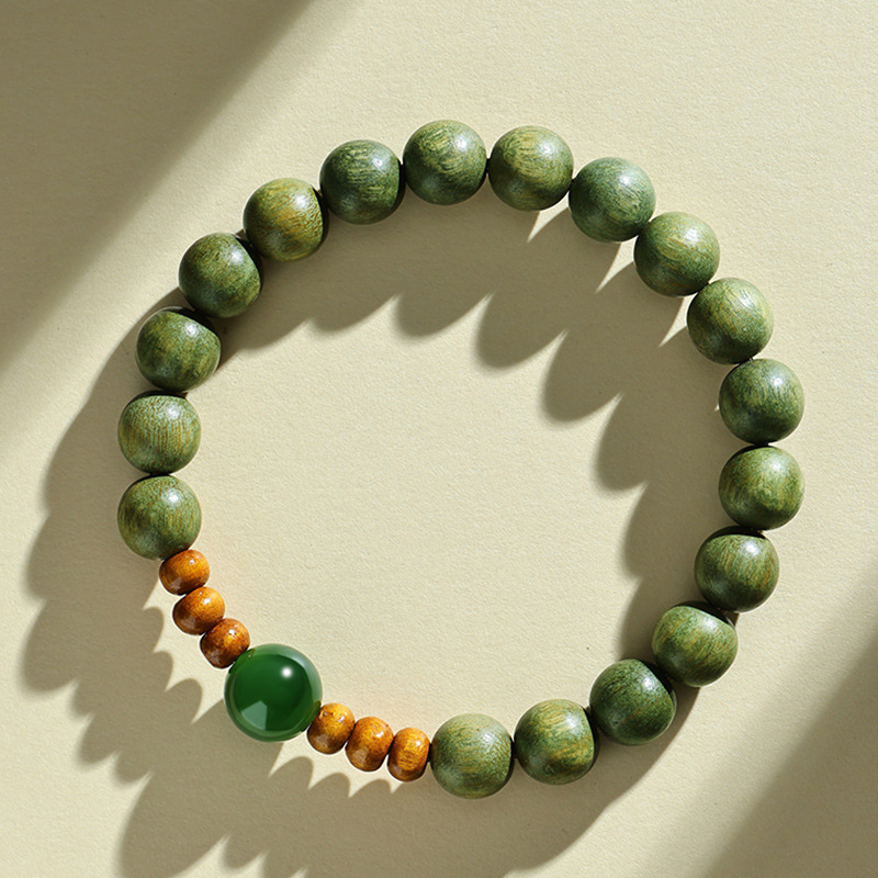 天然绿檀木手串和田玉手链男女生款新款佛珠手饰品串珠送礼物