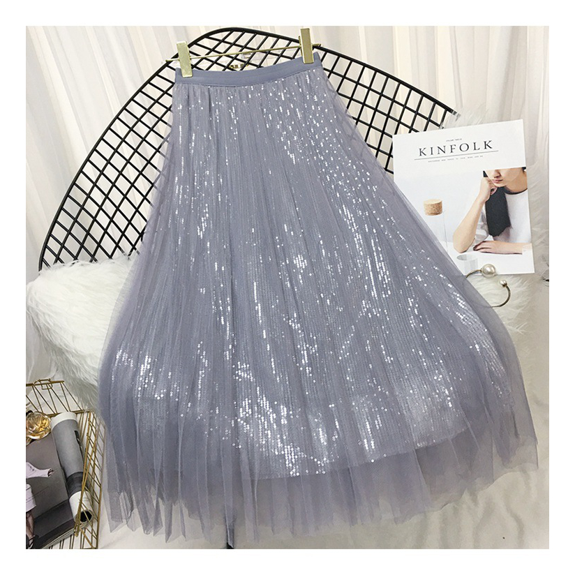2023春溶溶zero 高腰亮片网纱裙子百褶裙半身裙