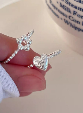 s925纯银星星爱心戒指女ins甜美夏季可爱简约小众设计心形食指环