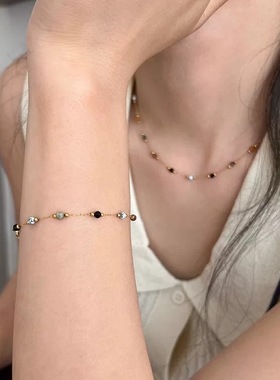 拼接彩色项链轻奢ins小众设计高级感隔珠手链气质百搭锁骨链颈链