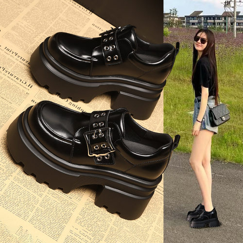 HC3533-2厚底内增高百搭乐福鞋女2025秋季新款休闲单鞋时尚小皮鞋